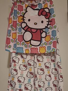 Hello Kitty Pink Multi-Color Floral Sleeveless Pajama Set